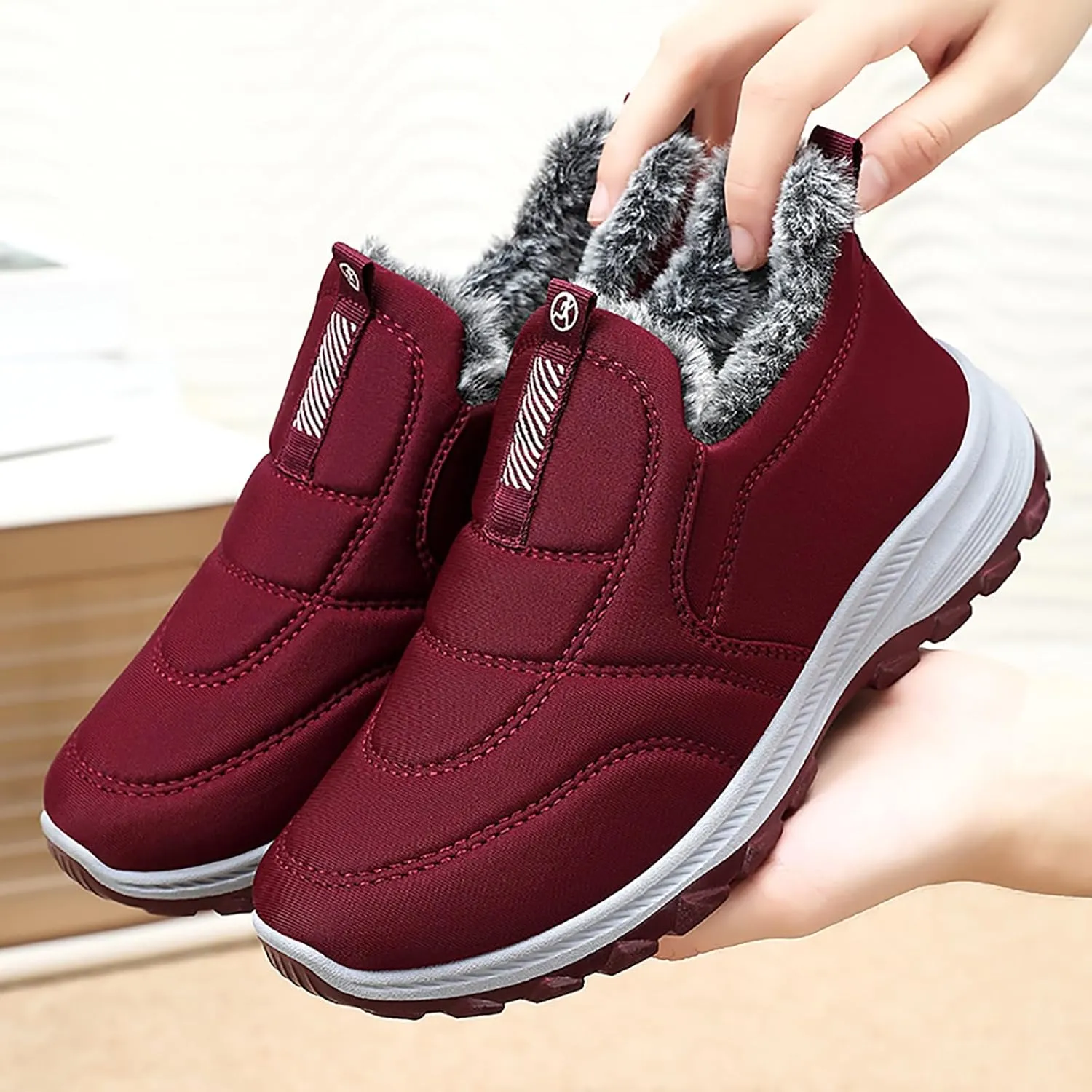 Women Winter Snow Boots Comfortable Warm Fur lined Slip on Ankle Boots Lightweight Waterproof Outdoor Booties