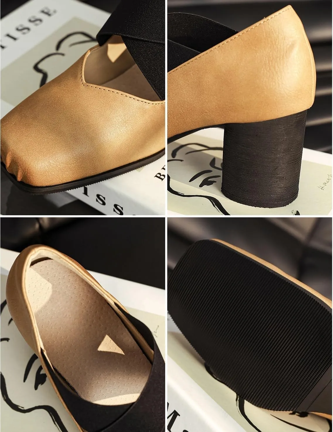 Women's Ballet High Heels Closed Square Toe Women's Lace-up High Heel Sandals Mary Jane Shoes Elegant Party Shoes