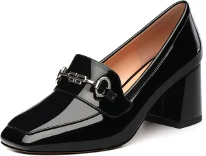 Women's Block Heel Bit Loafer, Square Closed Heel Pumps,Elegant and Comfortable Penny Loafers,Commuter Dress Shoes