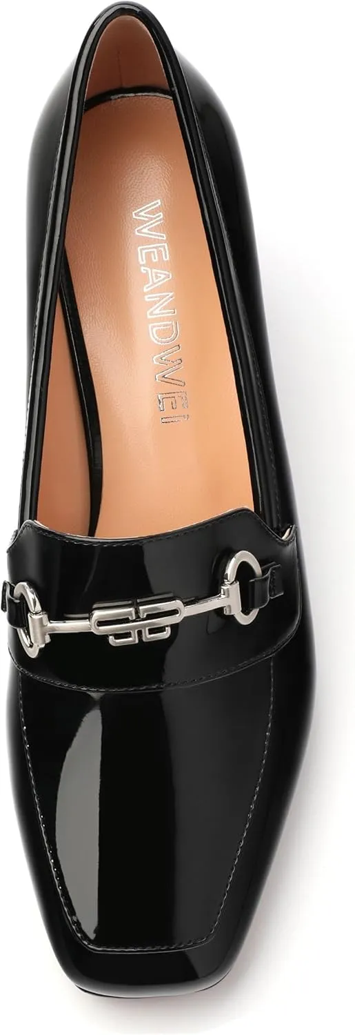 Women's Block Heel Bit Loafer, Square Closed Heel Pumps,Elegant and Comfortable Penny Loafers,Commuter Dress Shoes