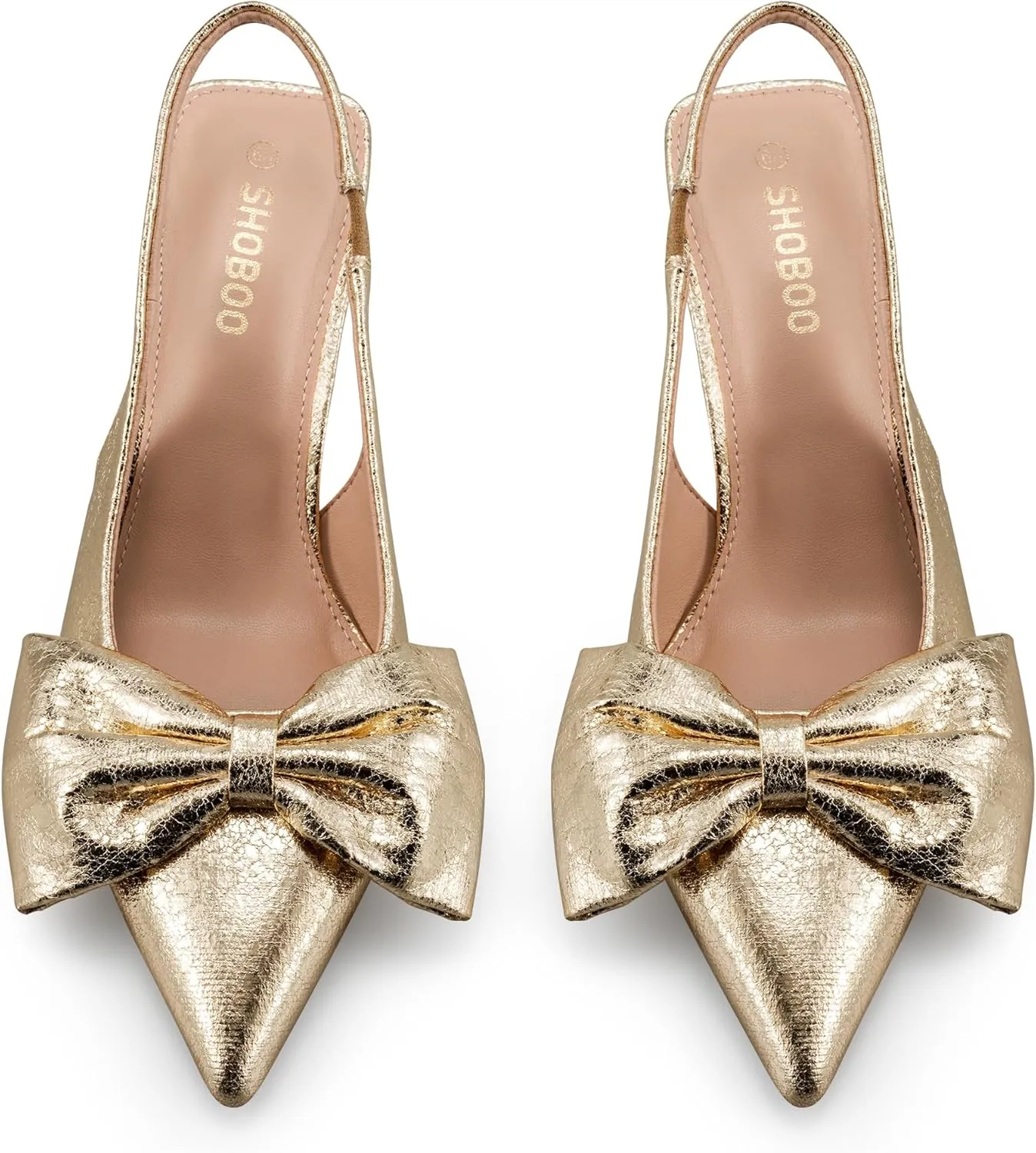 Women's Bow Slingback Heels Pointed Toe Kitten Pumps Dress Shoes with Elastic Strap - 2.4'' Inches Height