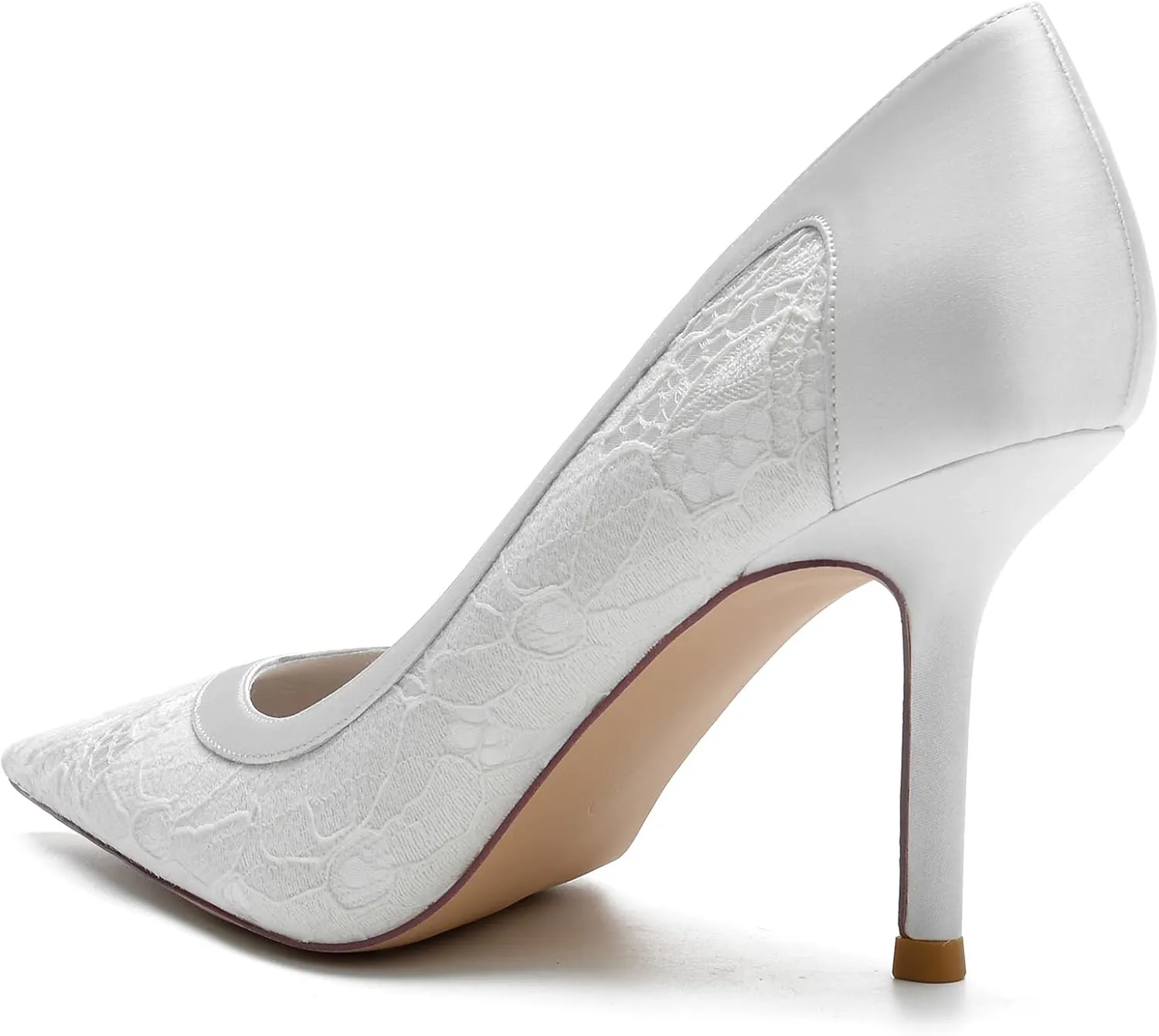 Women's Bridal Shoes Wedding Dress Shoes Satin Closed Toe Pointed Toe Bridal Shoes with Stitching Lace Stiletto Heeled Pumps with Heels Prom Party Shoes