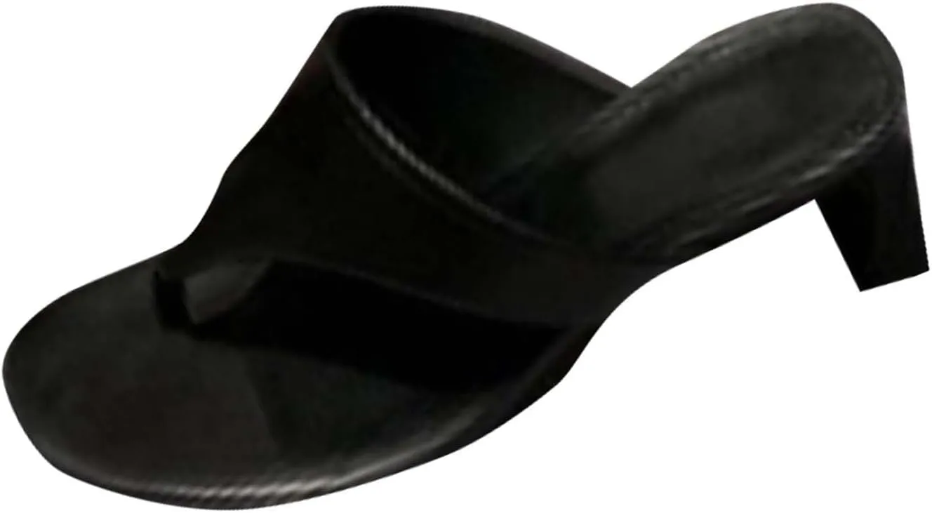 Womens Chunky Heel Thong Sandals Elegant Mid Heels Flip Flops Ladies Suede Clip Toe Sandal Summer Shoes 2025 New