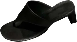 Womens Chunky Heel Thong Sandals Elegant Mid Heels Flip Flops Ladies Suede Clip Toe Sandal Summer Shoes 2025 New