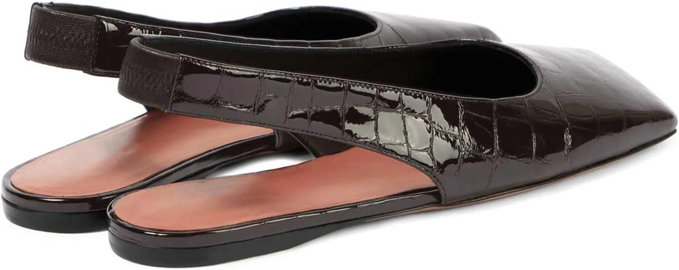Women's Closed Square Toe Slingback Flat Shoes Crocodile Pattern Backless Low Heel Slip-On Elegant and Comfortable Wedding Party Work Formal Women Shoes