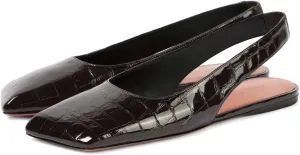 Women's Closed Square Toe Slingback Flat Shoes Crocodile Pattern Backless Low Heel Slip-On Elegant and Comfortable Wedding Party Work Formal Women Shoes