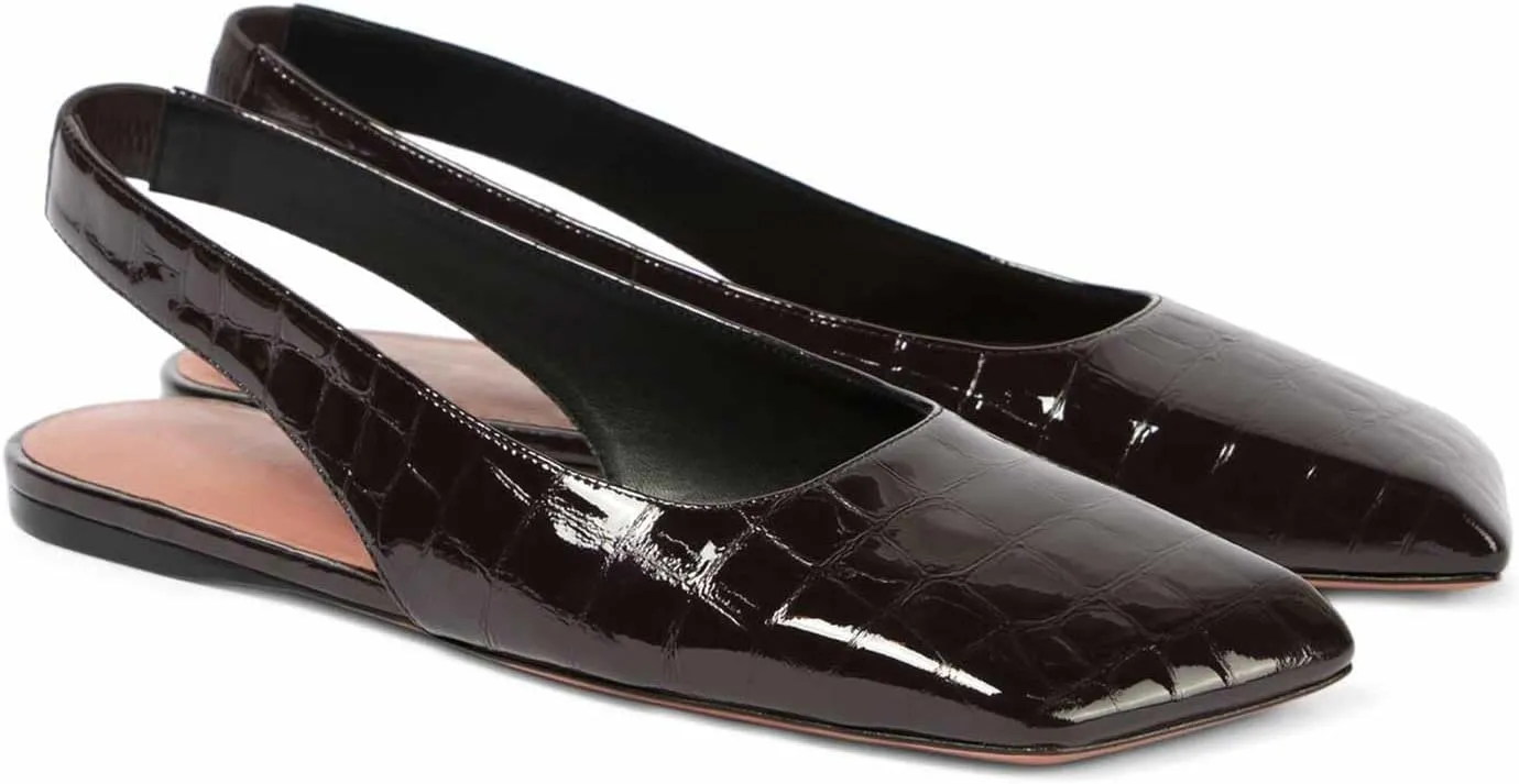 Women's Closed Square Toe Slingback Flat Shoes Crocodile Pattern Backless Low Heel Slip-On Elegant and Comfortable Wedding Party Work Formal Women Shoes