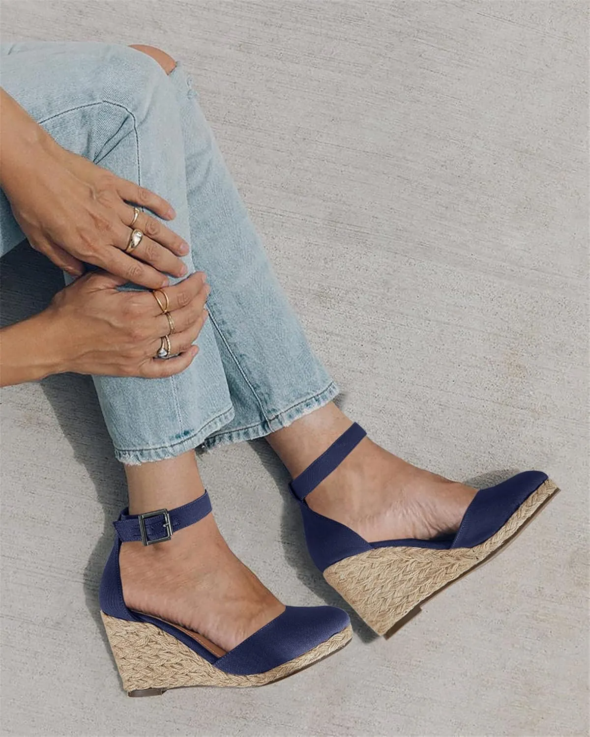 Womens Closed Toe Espadrilles Wedges Shoes Platform Heel Ankle Strap Buckle Dress Sandals