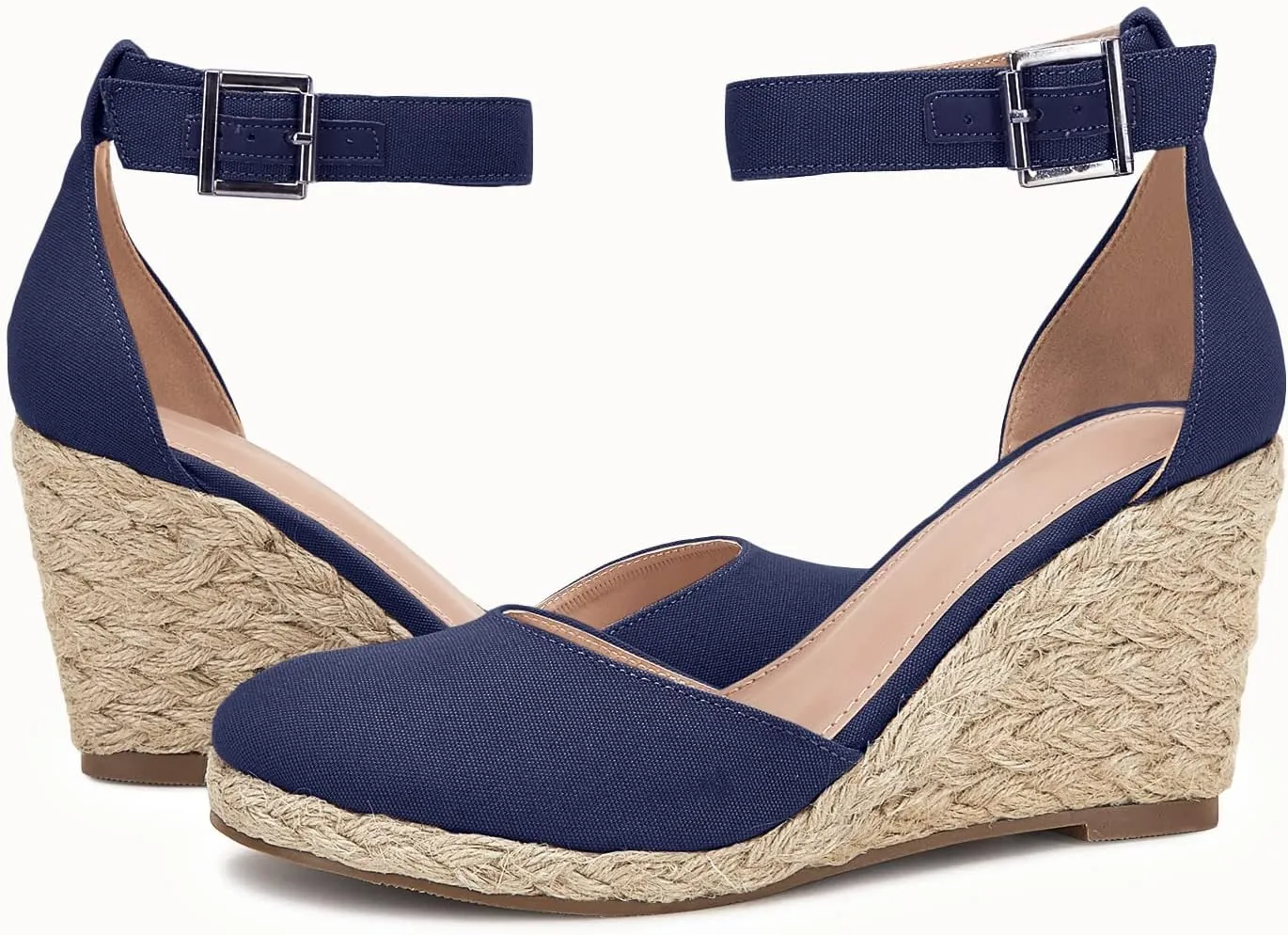 Womens Closed Toe Espadrilles Wedges Shoes Platform Heel Ankle Strap Buckle Dress Sandals