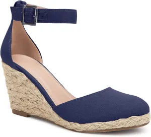 Womens Closed Toe Espadrilles Wedges Shoes Platform Heel Ankle Strap Buckle Dress Sandals