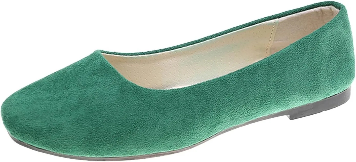 Women's Closed Toe Loafer Flat Soft Faux Suede Work Shoes Ballerina Non Slip Solid Color Single Slip On Shoes