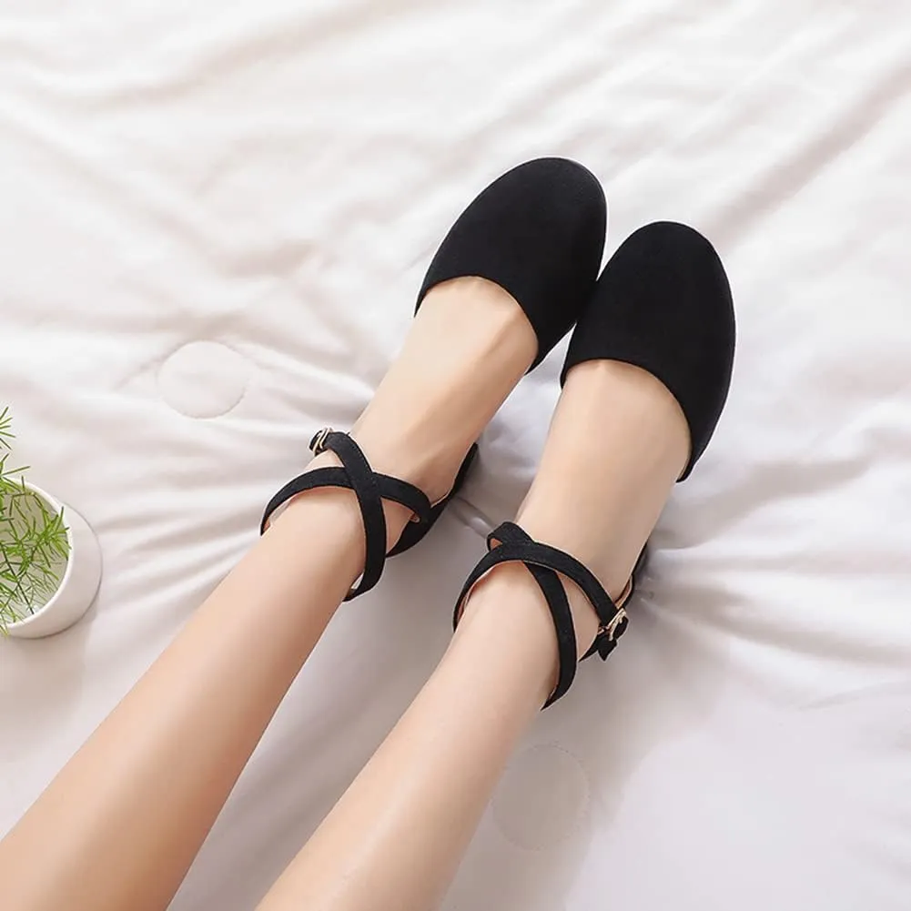 Womens Cross-tied Court Shoes Square Toe Low Block Heel Pumps Ladies Ankle Strap Sandals