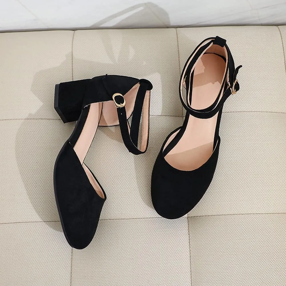Womens Cross-tied Court Shoes Square Toe Low Block Heel Pumps Ladies Ankle Strap Sandals