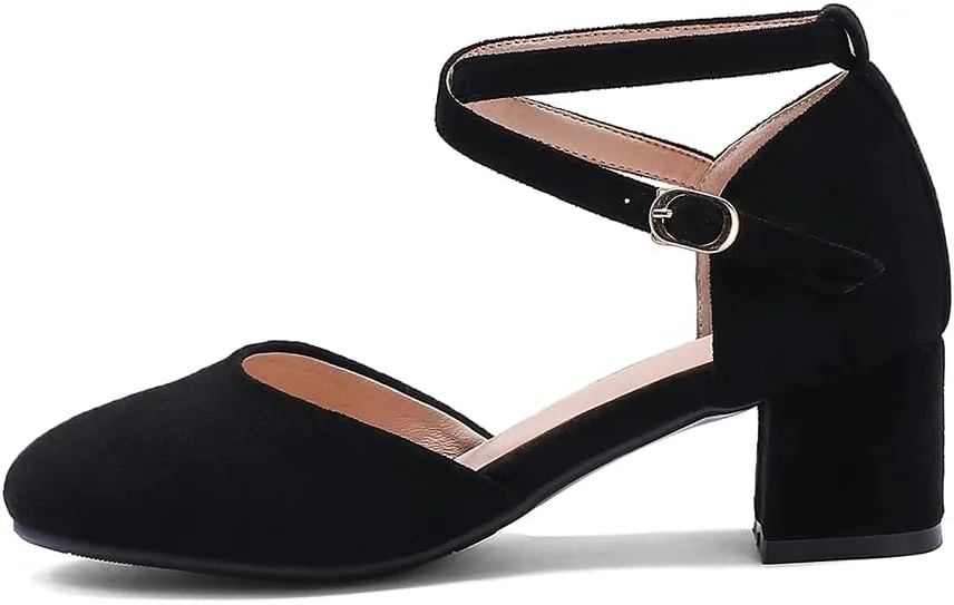 Womens Cross-tied Court Shoes Square Toe Low Block Heel Pumps Ladies Ankle Strap Sandals