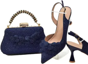 Women's Diamond High Heel Pointed-Toe Pumps with Matching Bag Slingback Buckle Strap Elegant Party Shoes