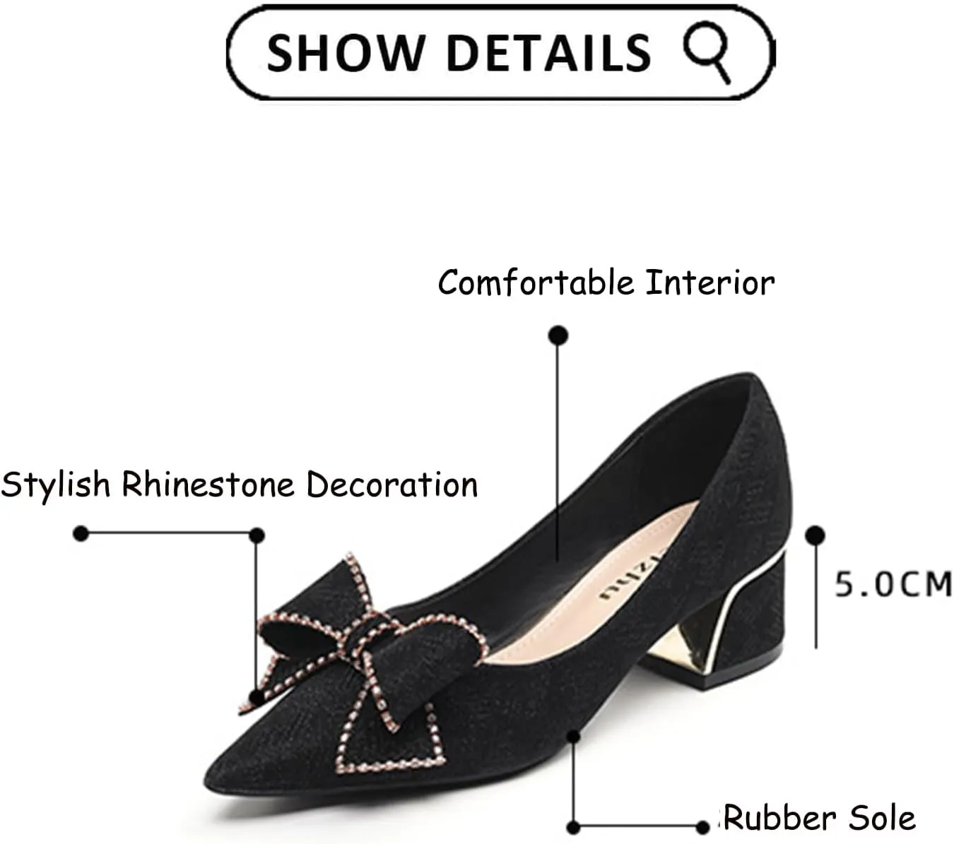 Women's Elegant Bow Low Chunky Heel Pumps Sexy Closed Pointed Toe Block Mid Heels Slip-On Formal Comfort Shoes for Weddings Proms.