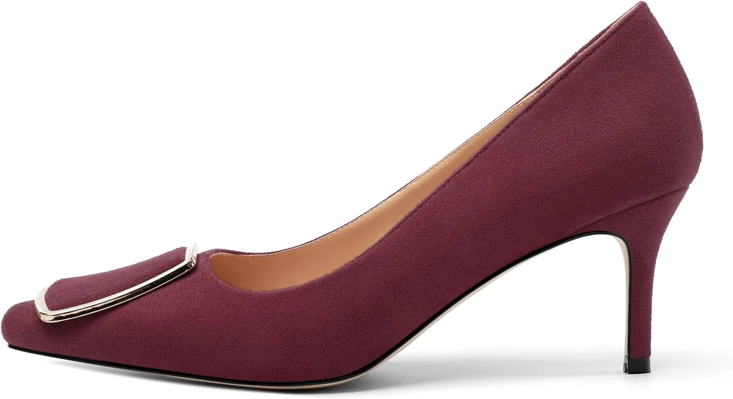 Womens Elegant Pumps, Pointed Toe Heels for Women, Kitten Heel Wedding Shoes, Slip on, Square Buckle, Solid Color, Sexy Stilettos for Ladies 2.5in