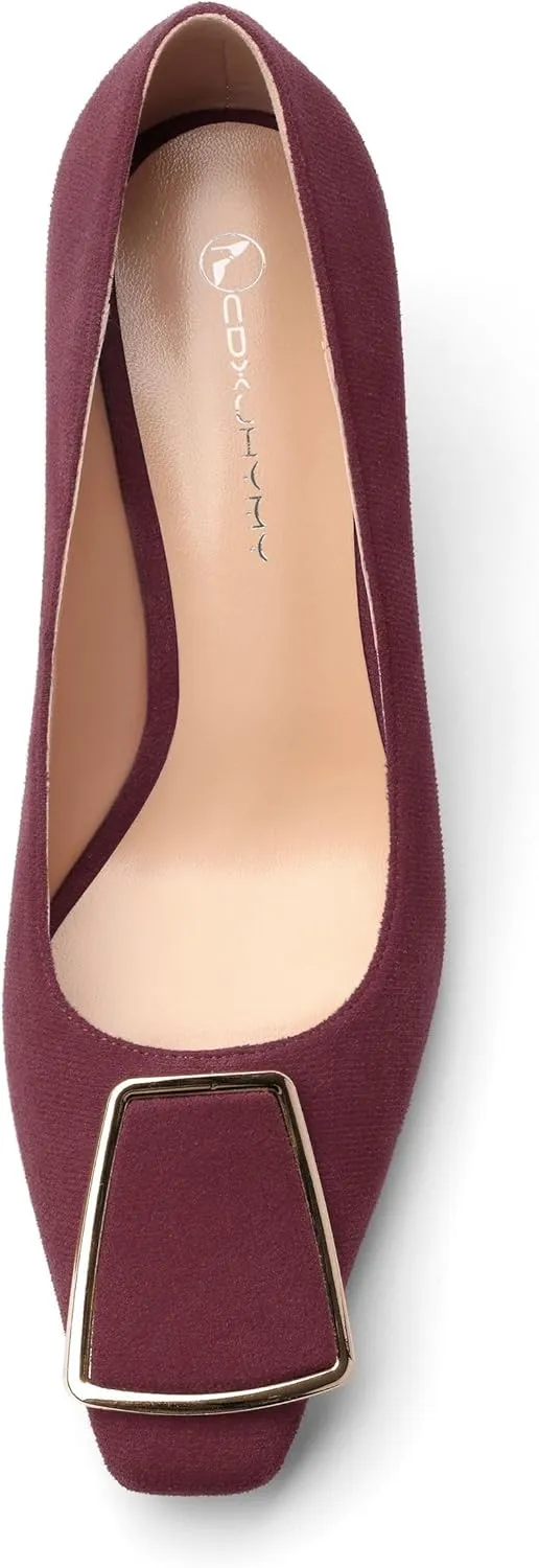 Womens Elegant Pumps, Pointed Toe Heels for Women, Kitten Heel Wedding Shoes, Slip on, Square Buckle, Solid Color, Sexy Stilettos for Ladies 2.5in