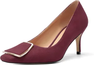 Womens Elegant Pumps, Pointed Toe Heels for Women, Kitten Heel Wedding Shoes, Slip on, Square Buckle, Solid Color, Sexy Stilettos for Ladies 2.5in