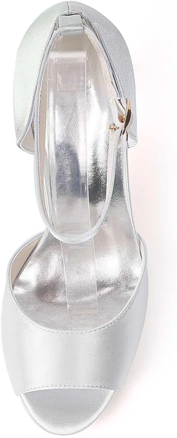 Women's Elegant Satin Kitten Heel Sandals with Buckle - Ivory White 3.54" (9cm) High Heels for Wedding, Bridal, Prom, and Evening Parties