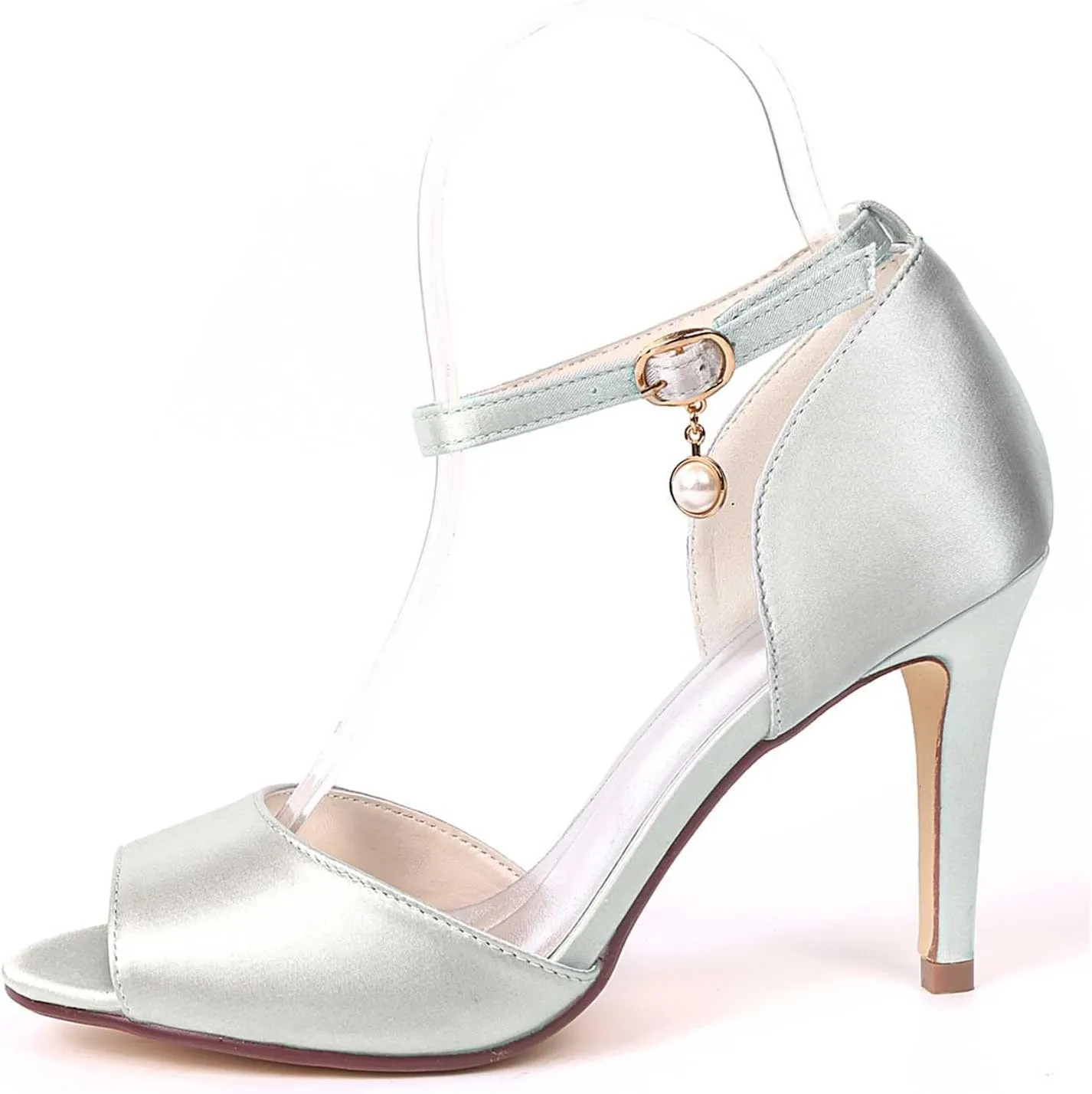Women's Elegant Satin Kitten Heel Sandals with Buckle - Ivory White 3.54" (9cm) High Heels for Wedding, Bridal, Prom, and Evening Parties