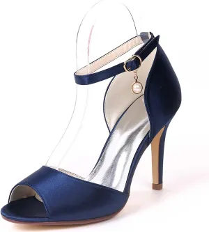 Women's Elegant Satin Kitten Heel Sandals with Buckle - Ivory White 3.54" (9cm) High Heels for Wedding, Bridal, Prom, and Evening Parties