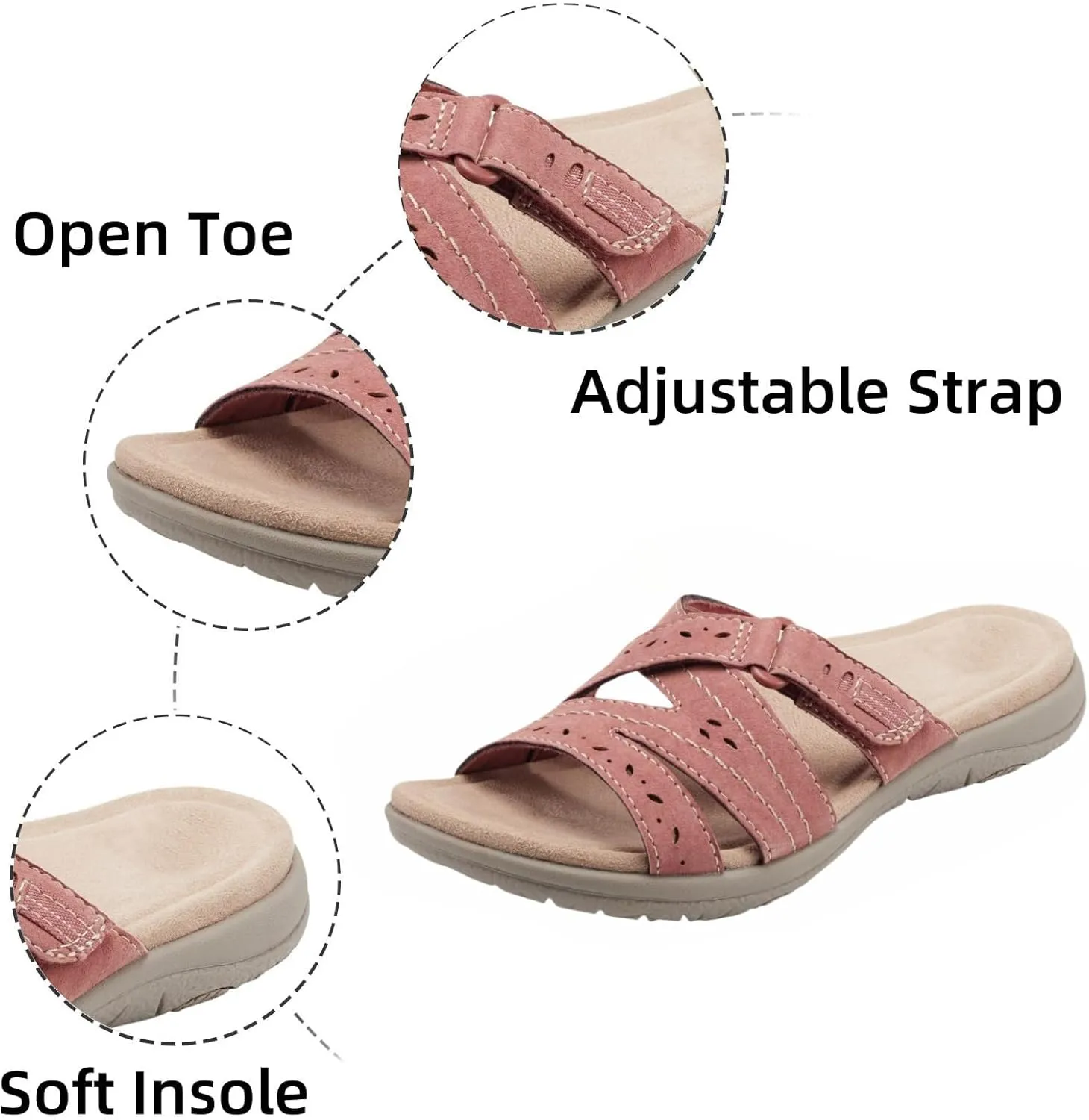 Womens Flat Sandals Summer Arch Support Orthopedic Sandals Comfort Plantar Fasciitis Soft Cushion Slippers With Adjustable Straps Breathable Slip on Slippers