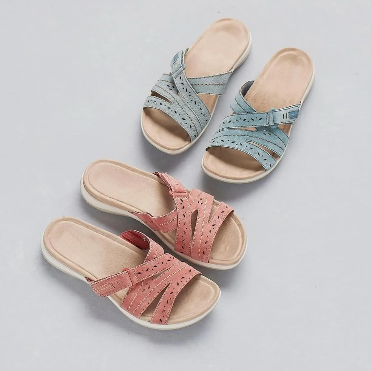 Womens Flat Sandals Summer Arch Support Orthopedic Sandals Comfort Plantar Fasciitis Soft Cushion Slippers With Adjustable Straps Breathable Slip on Slippers