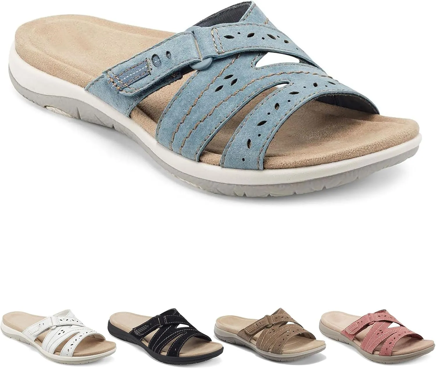 Womens Flat Sandals Summer Arch Support Orthopedic Sandals Comfort Plantar Fasciitis Soft Cushion Slippers With Adjustable Straps Breathable Slip on Slippers