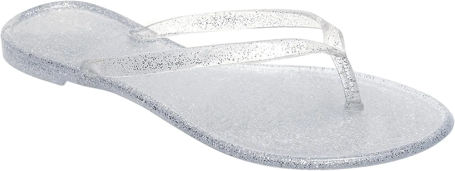 Womens Flip Flops Thong Sandals Jelly Shoes Flat for Ladies Slides Black Slippers Size 9 Slip On Summer Beach Dressy