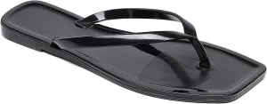 Womens Flip Flops Thong Sandals Jelly Shoes Flat for Ladies Slides Black Slippers Size 9 Slip On Summer Beach Dressy