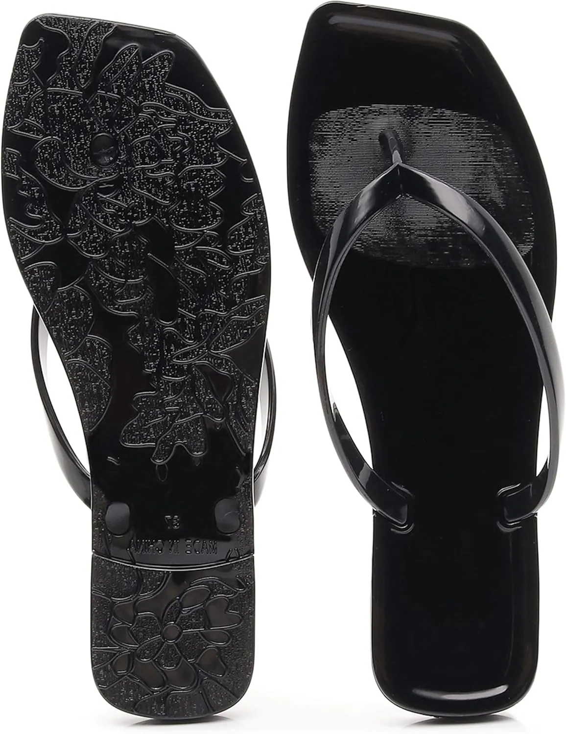 Womens Flip Flops Thong Sandals Jelly Shoes Flat for Ladies Slides Black Slippers Size 9 Slip On Summer Beach Dressy