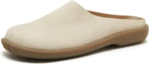 Women's Genuine Leather Rubber-Soled Non-Slip Mules, Casual Soft Leather Flat Slingback Comfory Half Loafers Causal Slippers for Work Walking