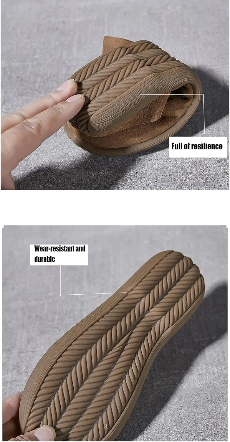 Women's Genuine Leather Rubber-Soled Non-Slip Mules, Casual Soft Leather Flat Slingback Comfory Half Loafers Causal Slippers for Work Walking