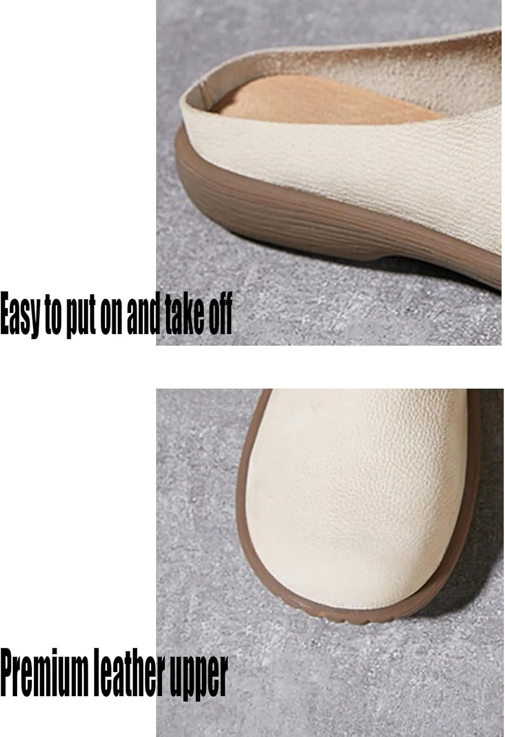 Women's Genuine Leather Rubber-Soled Non-Slip Mules, Casual Soft Leather Flat Slingback Comfory Half Loafers Causal Slippers for Work Walking