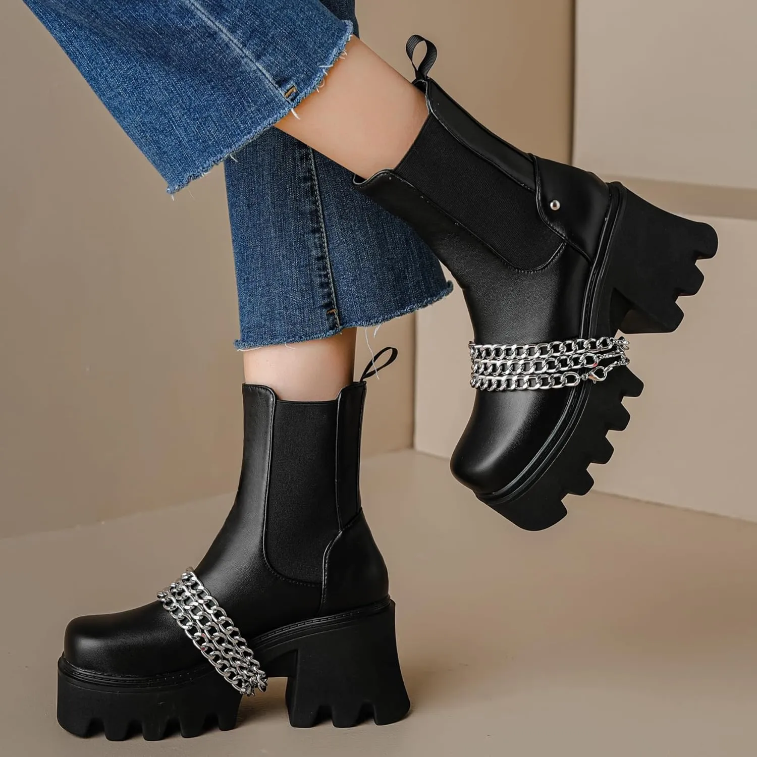 Women's Goth Platform Combat Boots, Gothic Chunky Heel Ankle Boots, Punk Fashion Booties