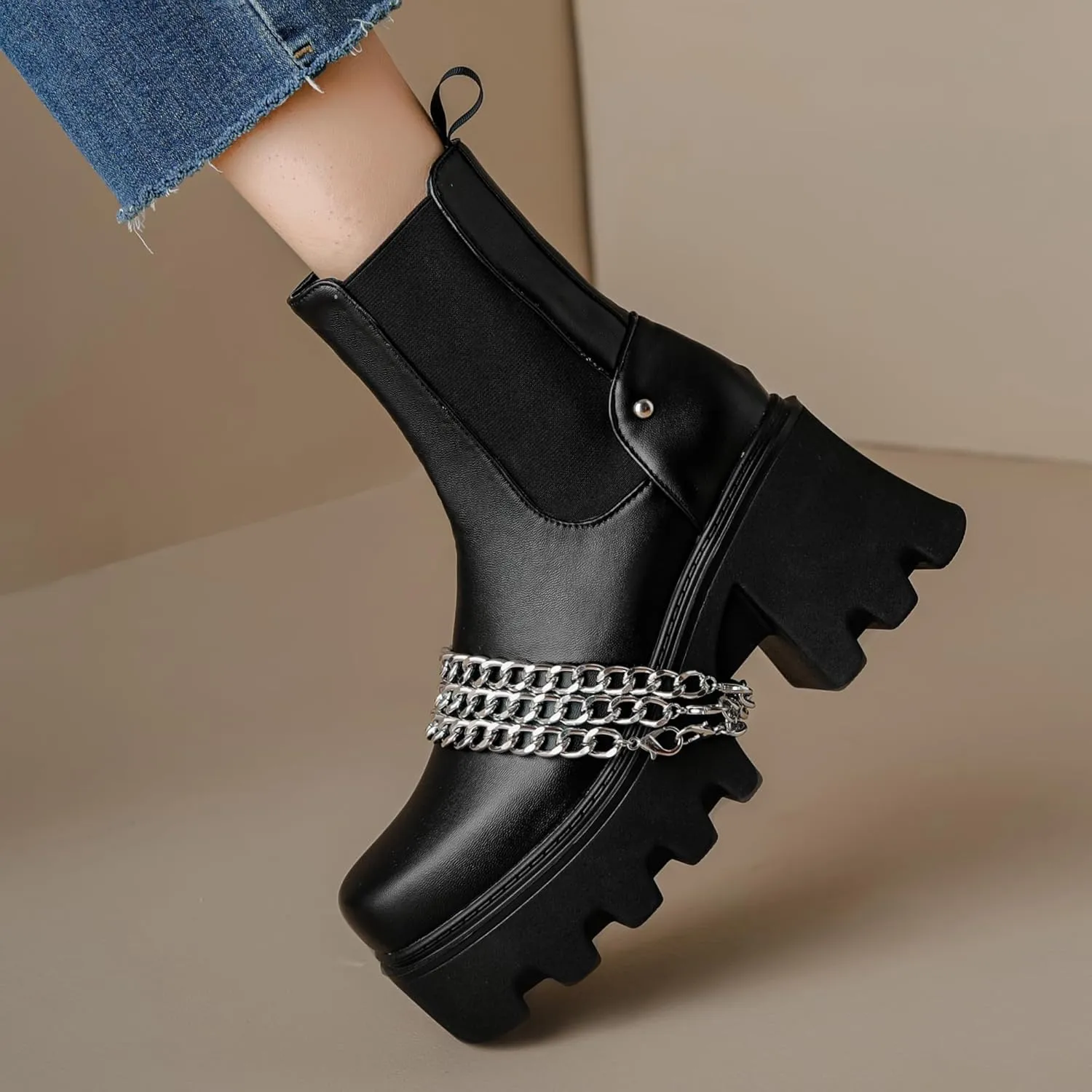Women's Goth Platform Combat Boots, Gothic Chunky Heel Ankle Boots, Punk Fashion Booties