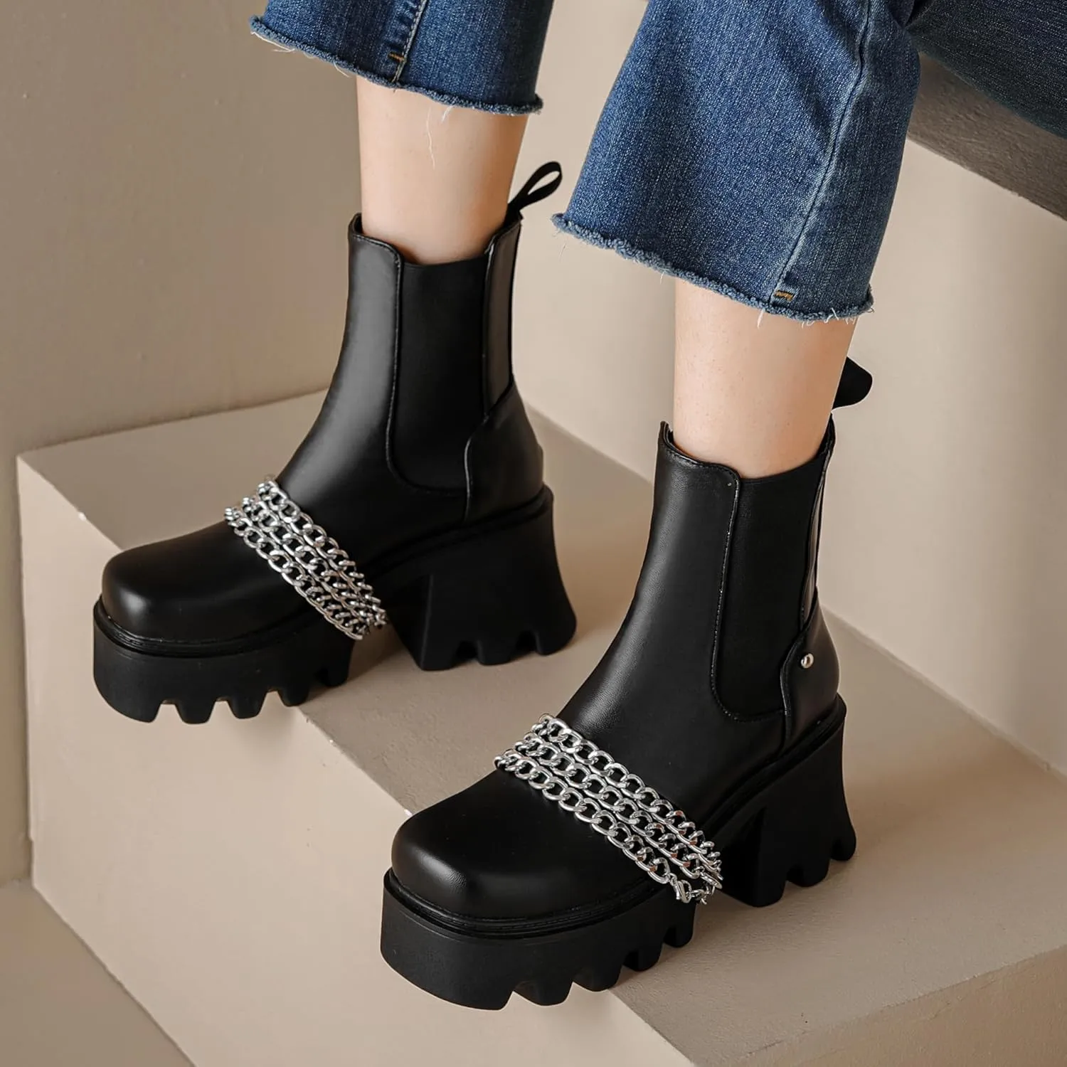 Women's Goth Platform Combat Boots, Gothic Chunky Heel Ankle Boots, Punk Fashion Booties