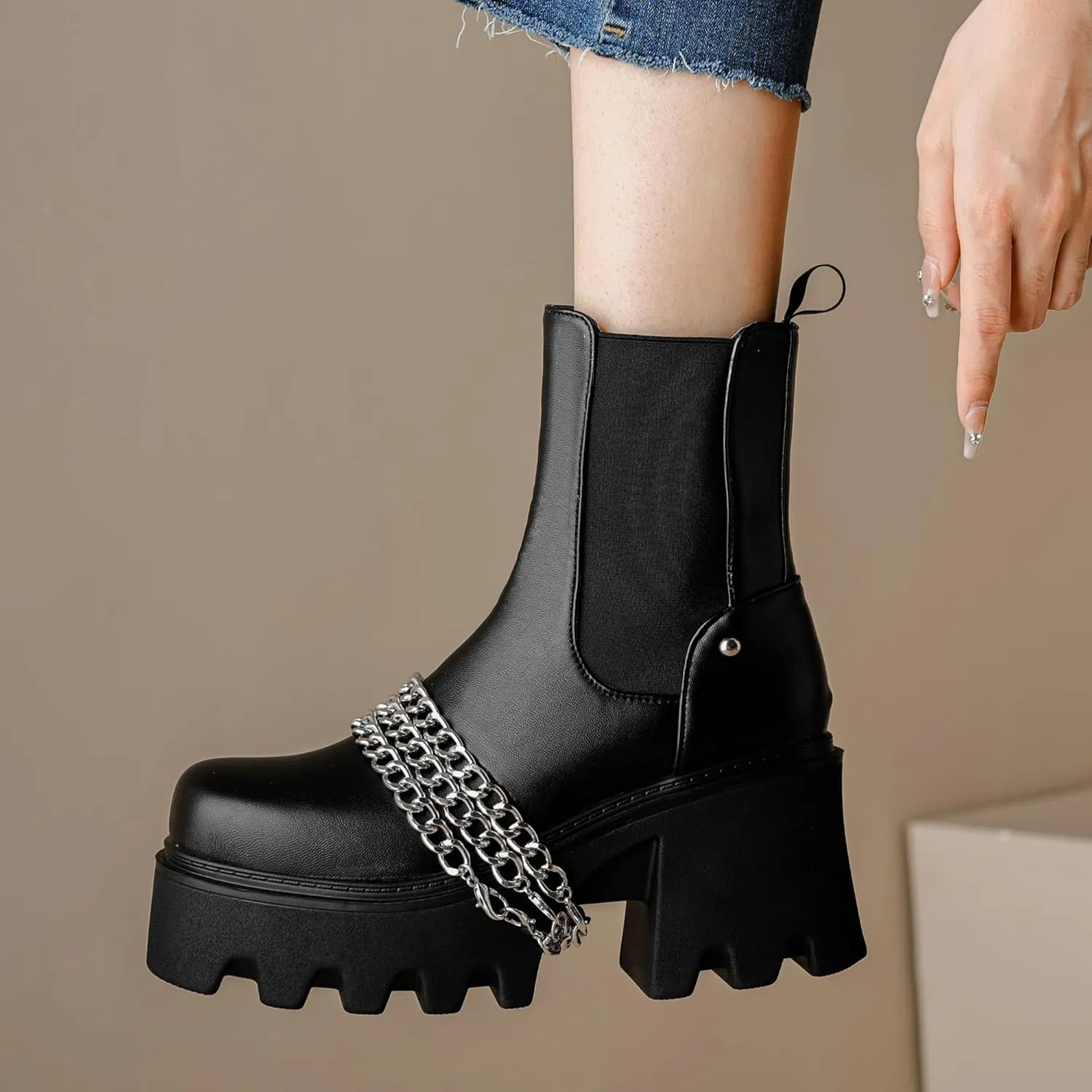 Women's Goth Platform Combat Boots, Gothic Chunky Heel Ankle Boots, Punk Fashion Booties