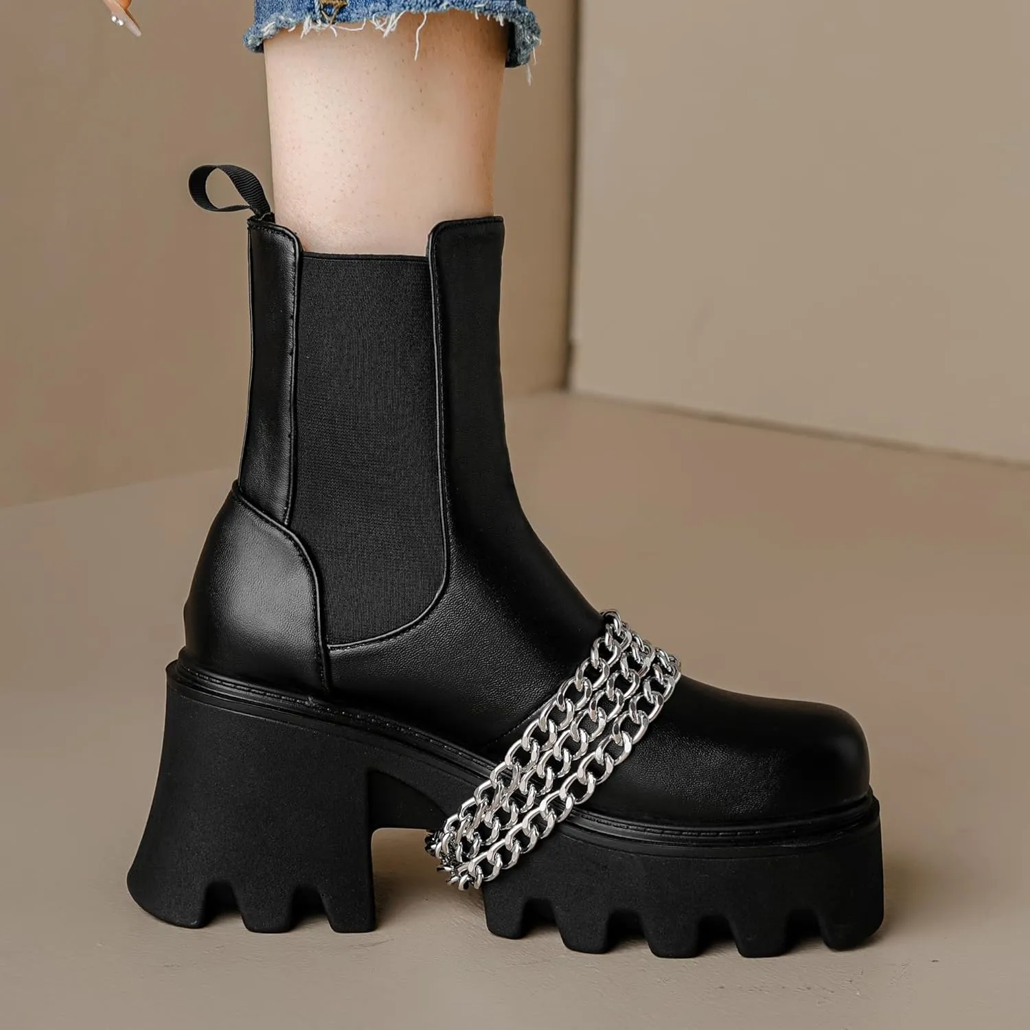 Women's Goth Platform Combat Boots, Gothic Chunky Heel Ankle Boots, Punk Fashion Booties