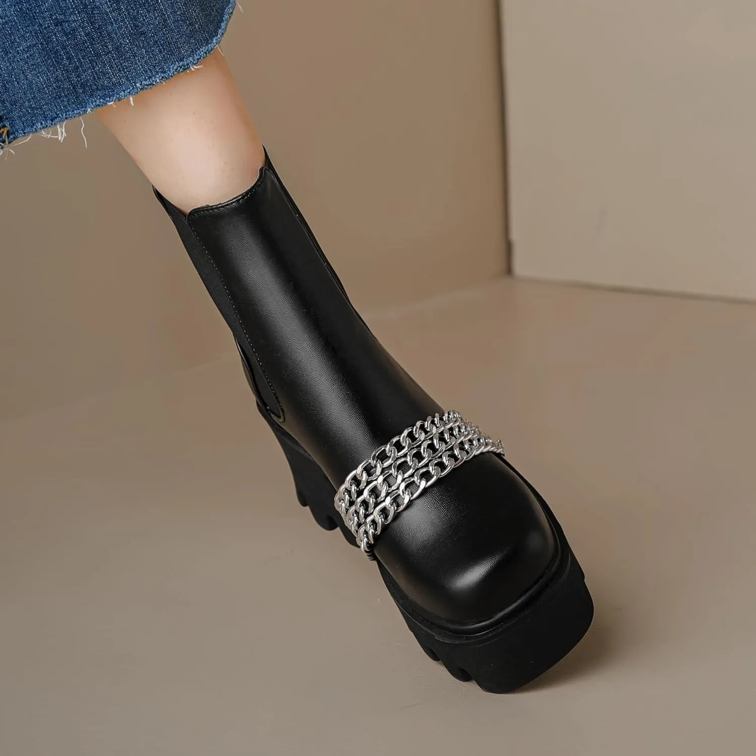 Women's Goth Platform Combat Boots, Gothic Chunky Heel Ankle Boots, Punk Fashion Booties