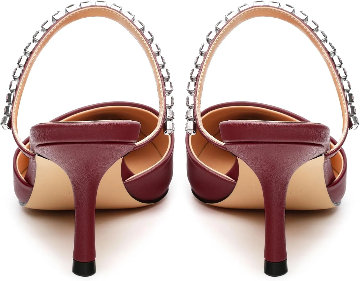 Women's Heeled Mules Rhinestone Strap Pointed Toe Pumps Stiletto Mid Heels Slip On Wedding Party Sandals for Women 2.5 Inch