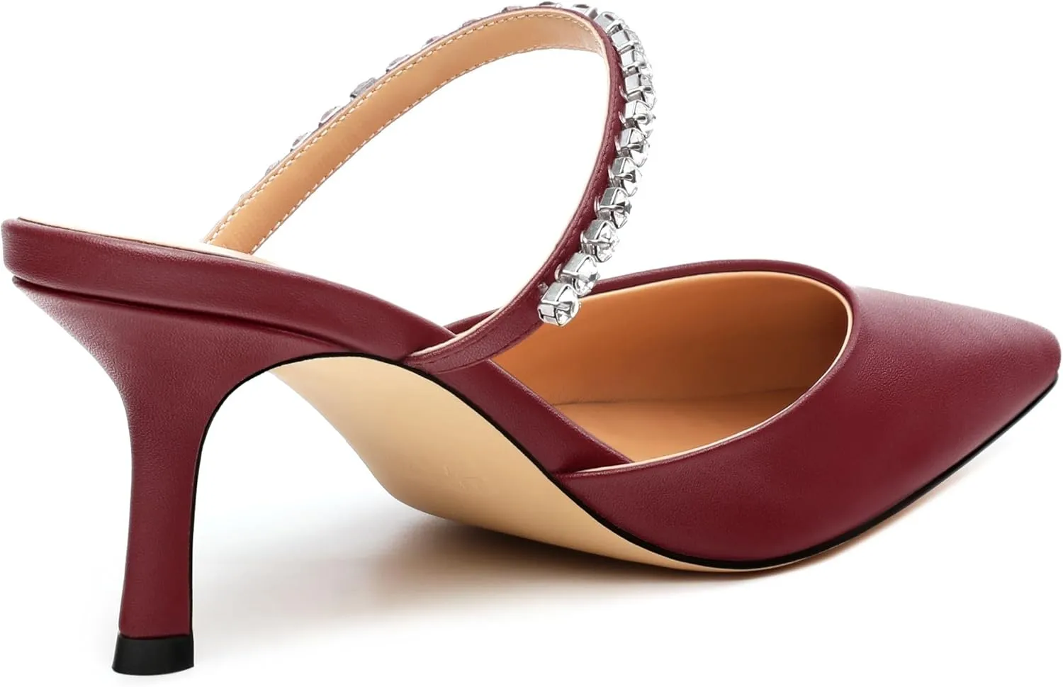 Women's Heeled Mules Rhinestone Strap Pointed Toe Pumps Stiletto Mid Heels Slip On Wedding Party Sandals for Women 2.5 Inch