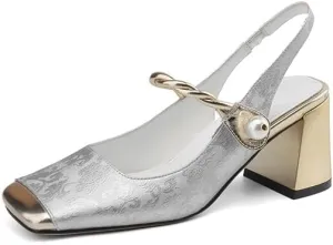 Women's Heeled Sandals Chinese Style Retro Square Toe Chunky Heel Genuine Leather Pumps