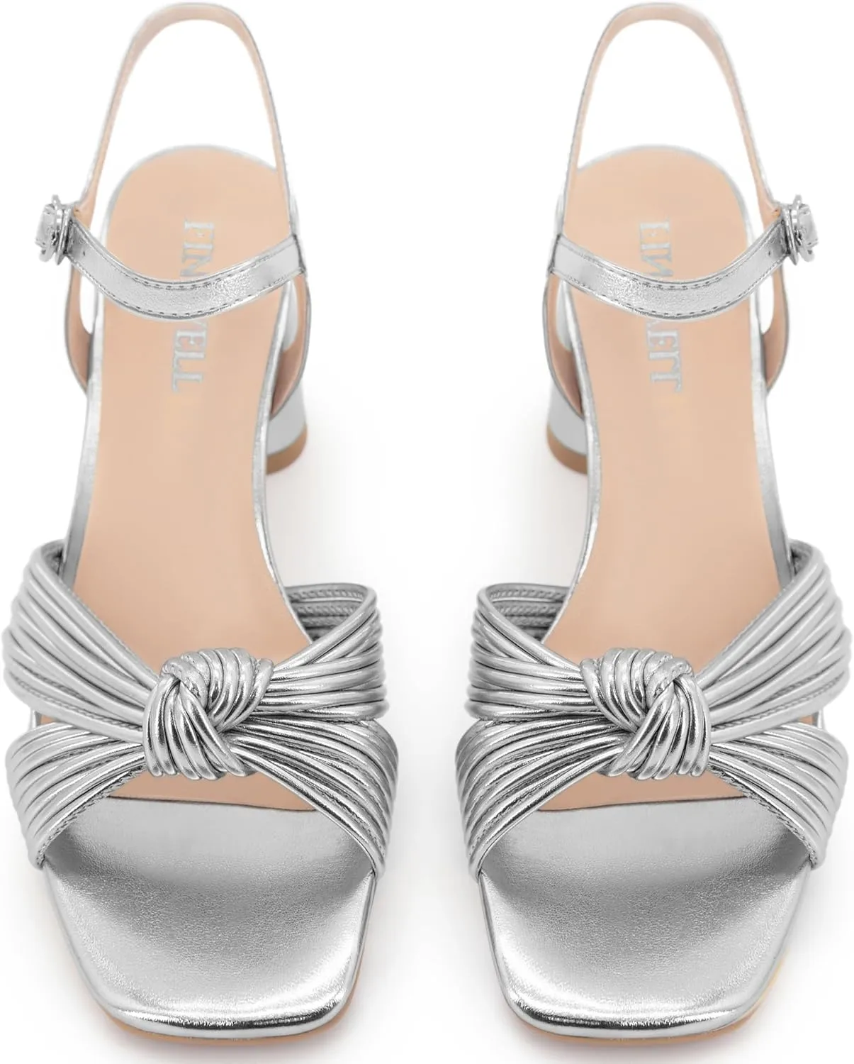 Women's Heeled Sandals Chunky Heel Strappy Metallic Braided Knotted Square Open Toe Ankle Strap Block Heel Sandals