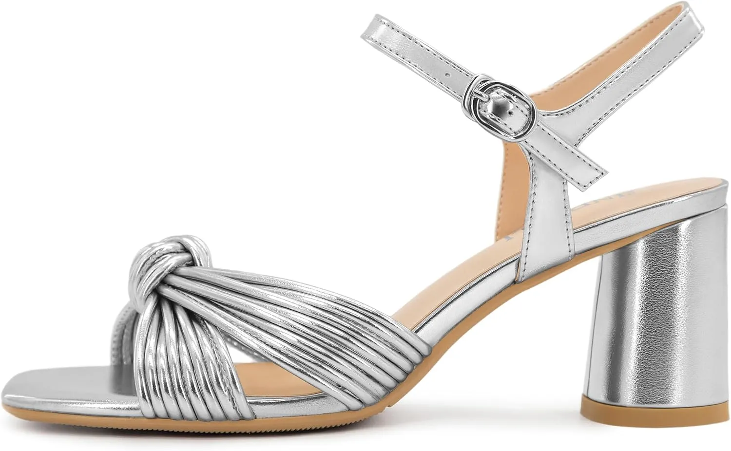 Women's Heeled Sandals Chunky Heel Strappy Metallic Braided Knotted Square Open Toe Ankle Strap Block Heel Sandals