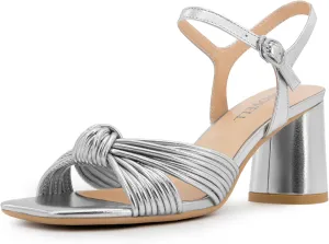 Women's Heeled Sandals Chunky Heel Strappy Metallic Braided Knotted Square Open Toe Ankle Strap Block Heel Sandals