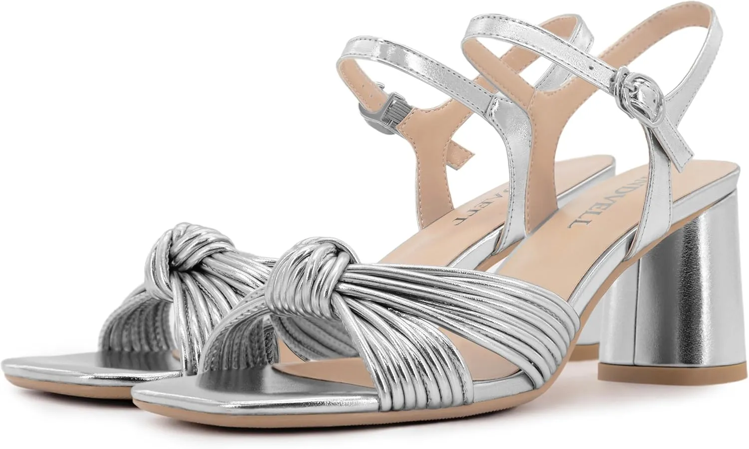 Women's Heeled Sandals Chunky Heel Strappy Metallic Braided Knotted Square Open Toe Ankle Strap Block Heel Sandals
