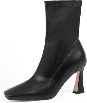 Women's High Heel Fall Ankle Boots Square Toe Side Zipper Dress Booties