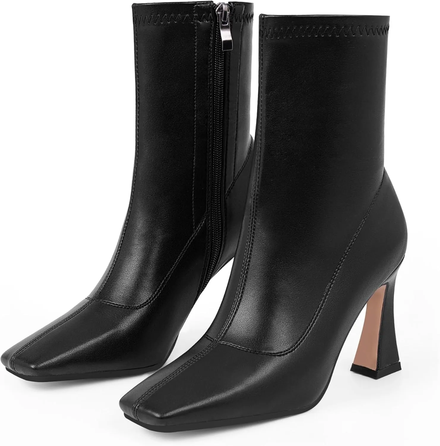 Women's High Heel Fall Ankle Boots Square Toe Side Zipper Dress Booties